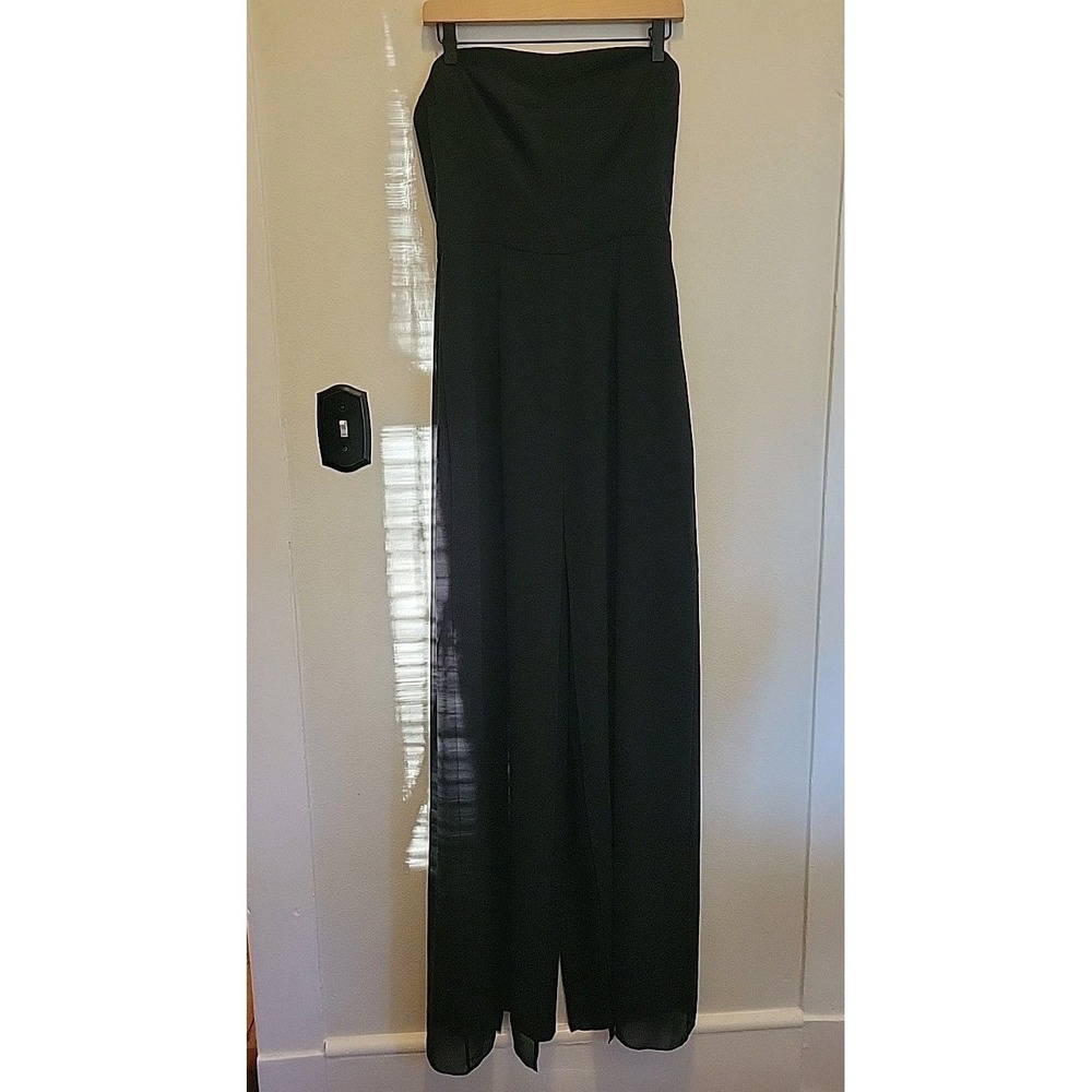 Halston Strapless Jumpuit Womens 10 Black Flowy Pants Sleek Evening Wear Formal